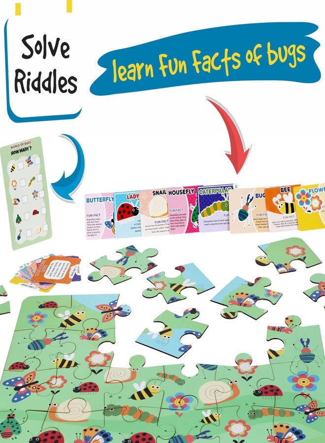 BRAIN BASKET World of Bugs & Insects Floor Puzzle | Wooden Jigsaw Puzzle for Kids | Fun Facts Animal Riddles, Educational Toys, Gifts for Boys & Girls Ages 4+ Years Puzzle and Scrabble Game for Kids - Image 3